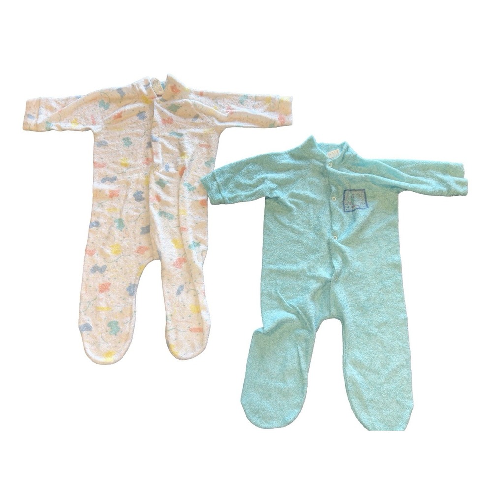 2 Pair Vintage Baby Terry Cloth Footed Pajamas 16-19lb Sleepers 1990's Dreamland